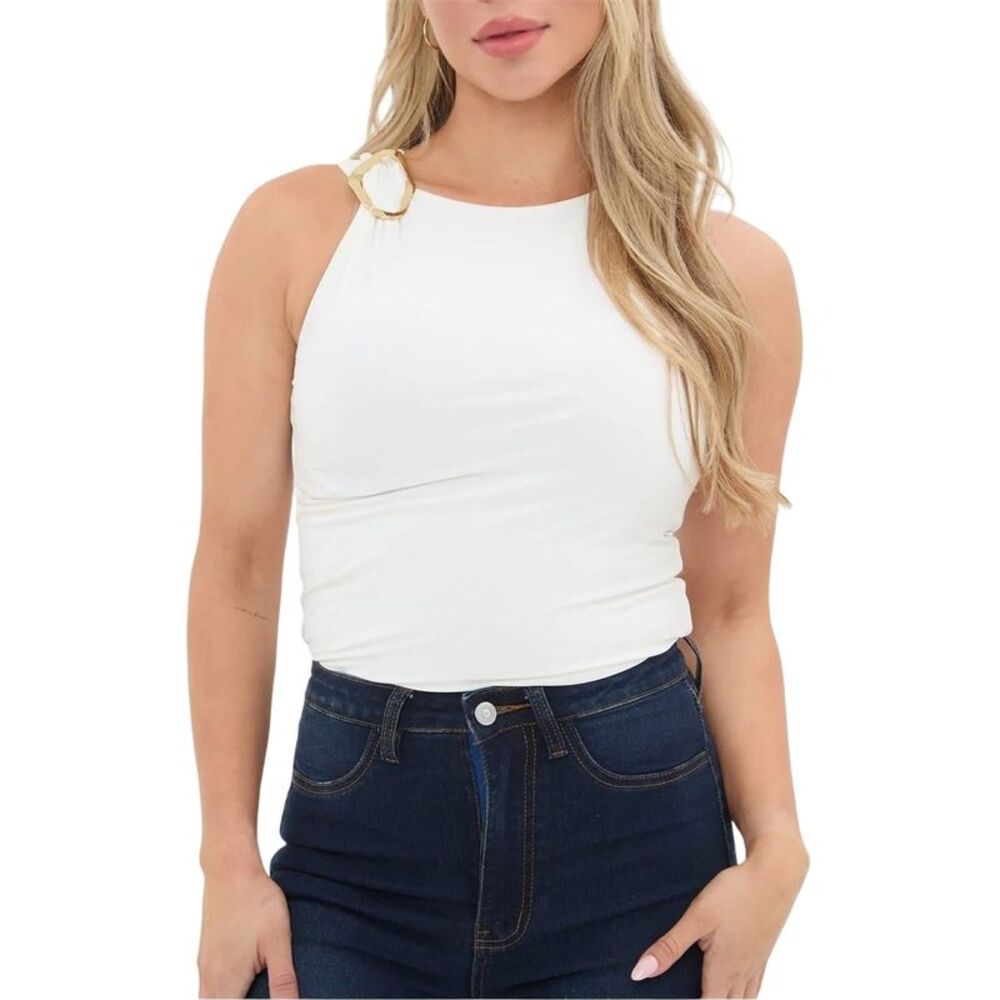 I Saw It First Womens/Ladies Fitted Sleeveless Tank Top / Cream